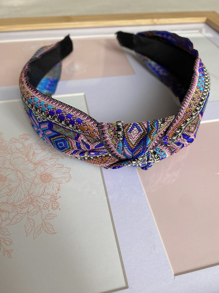 Opaska do włosów Boho/Ethnic Folk haftowana, Blue