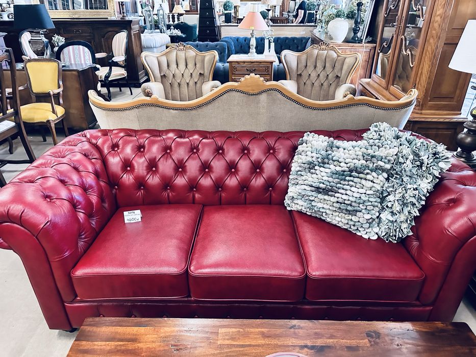 JAK NOWA !! 3 osobowa sofa chesterfield - SKÓRA NATURALNA wiśnia :)