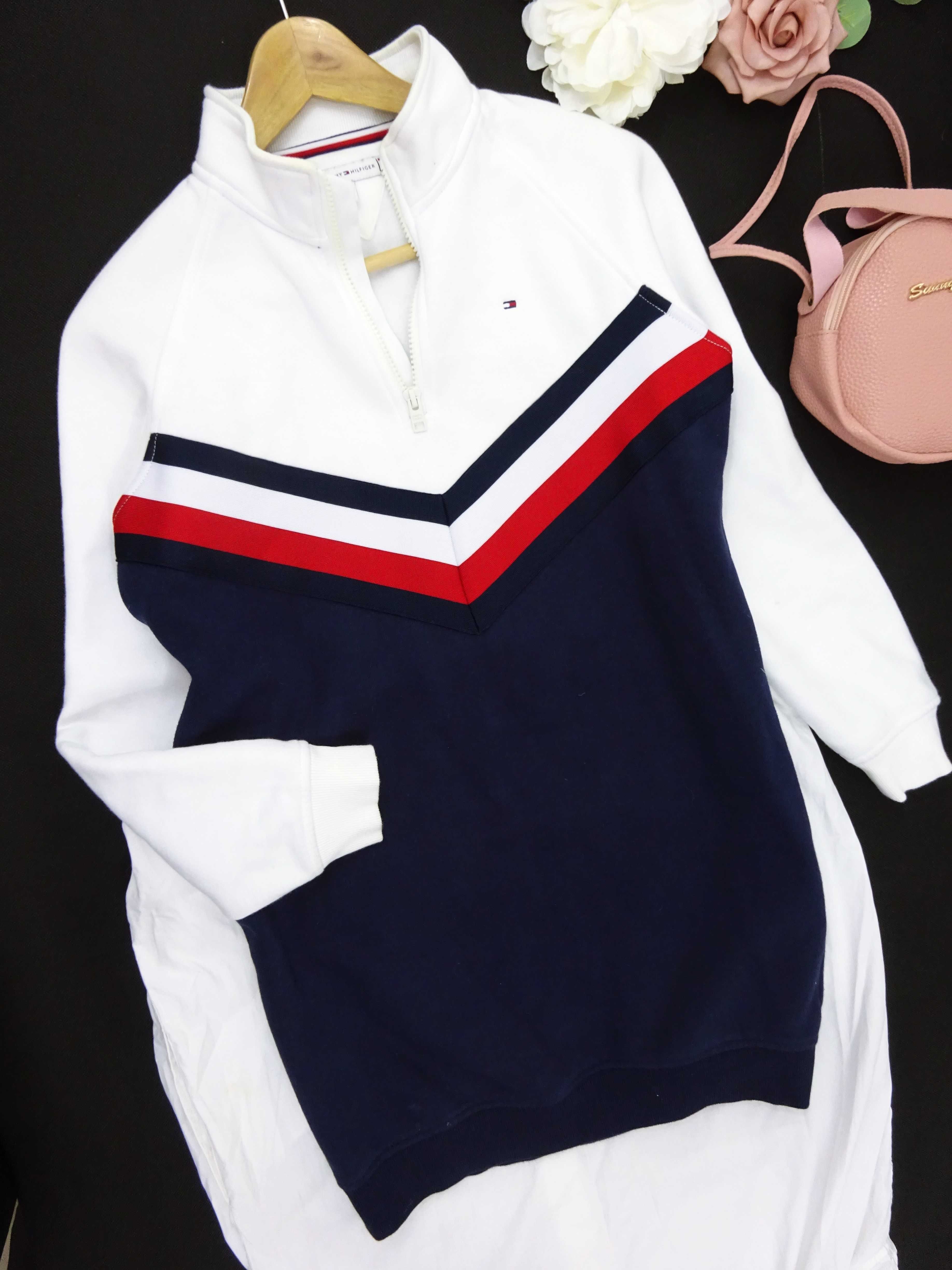 CB74 Dresowa bluza damska Tommy Hilfiger długa rozpinana tunika S 36