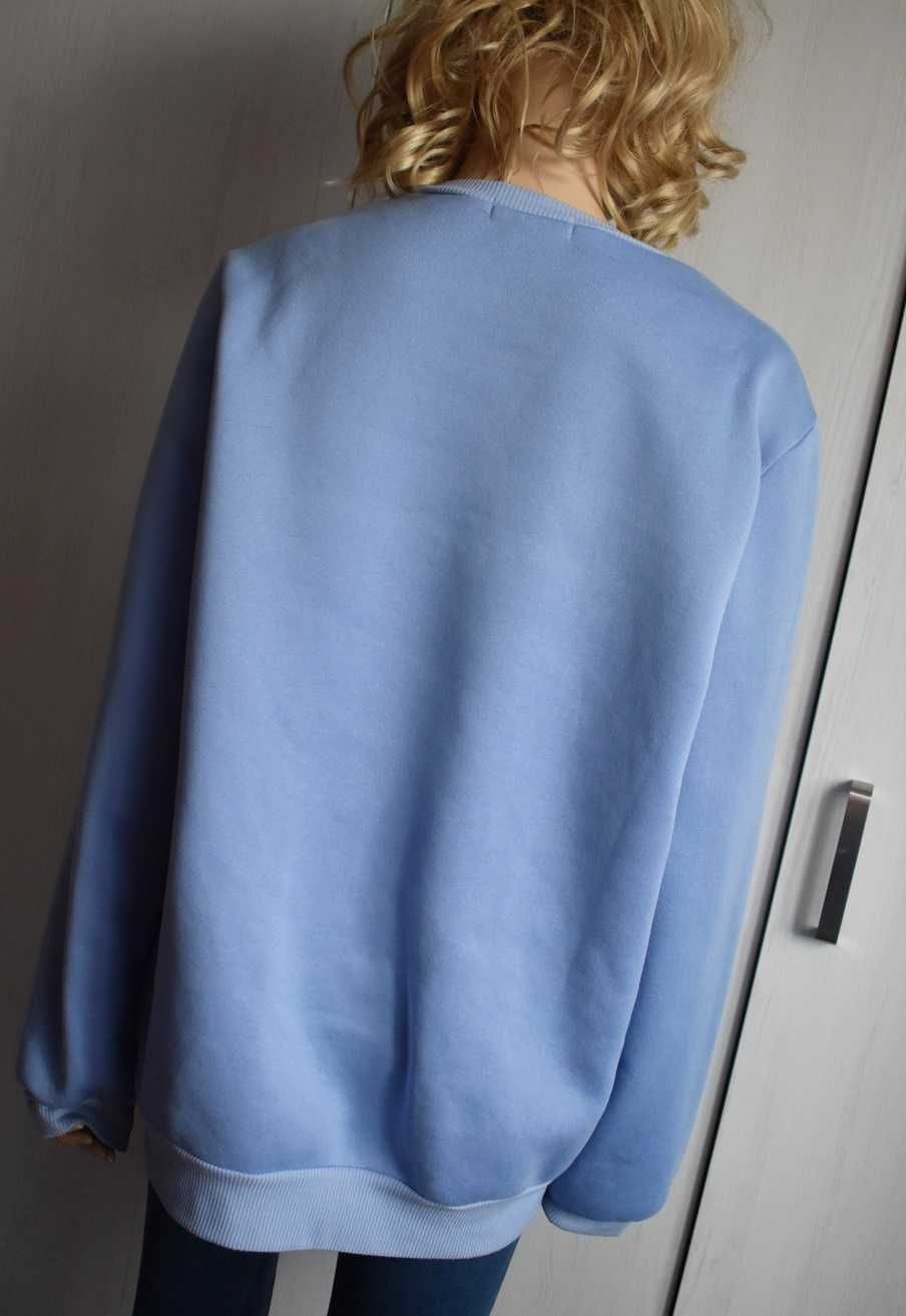Bluza L XL 40 dłuższa tunika prosta błękitna sweatshirt długa napisy