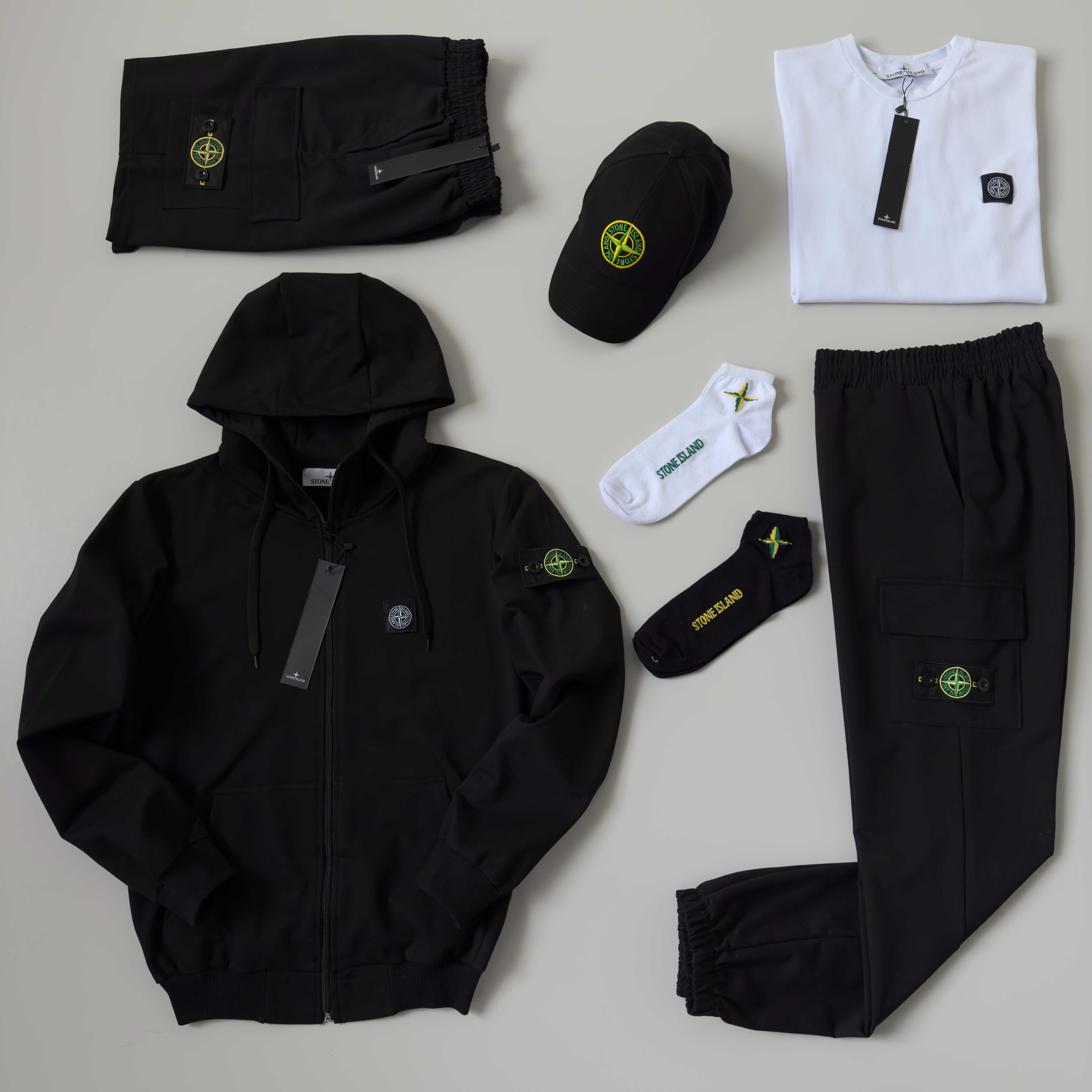 Набір 7в1 Stone Island зіп худі+штани+футболка+шорти+кепка костюм літо