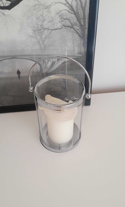 Świecznik, lampion, latarnia, srebrny Jysk.