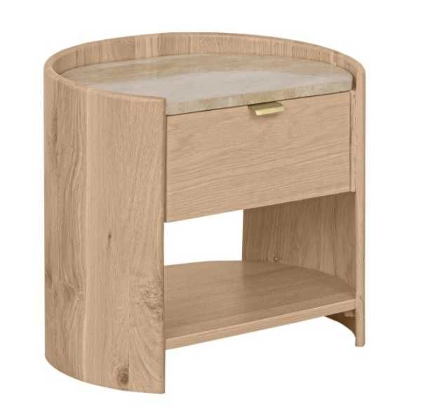 ZZ2014 Szafka nocna Furlo, dąb naturalny, trawertyn, złoty uchwyt