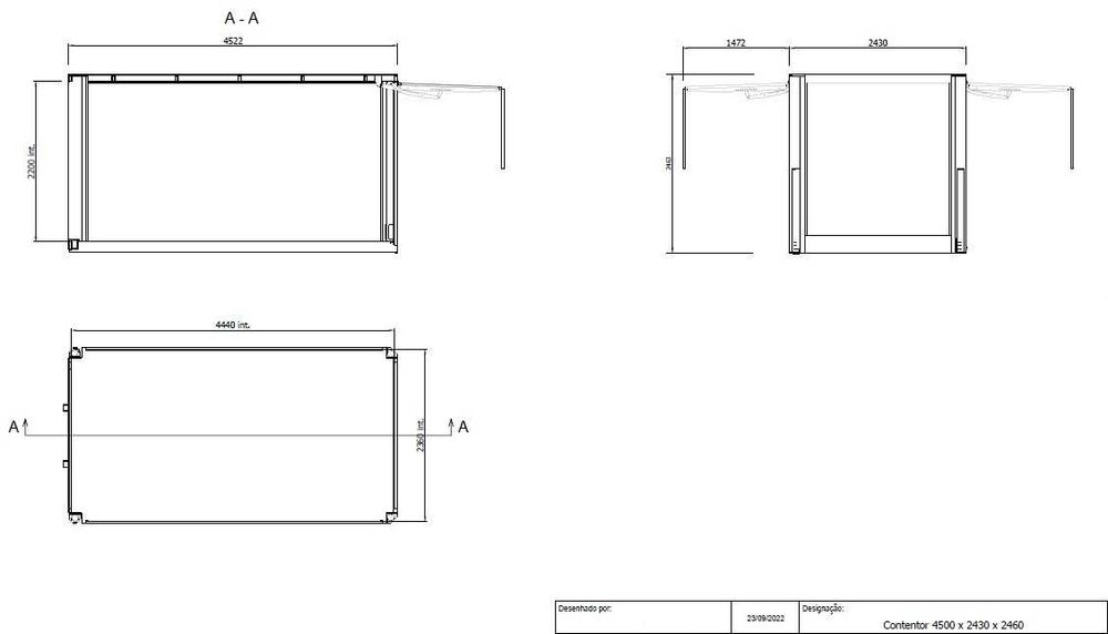 Contentor em sanduíche de Poliuretano/Fibra de Vidro 4500x2430x2460