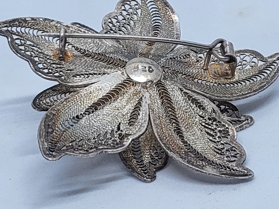 Брошь серебро  филигран