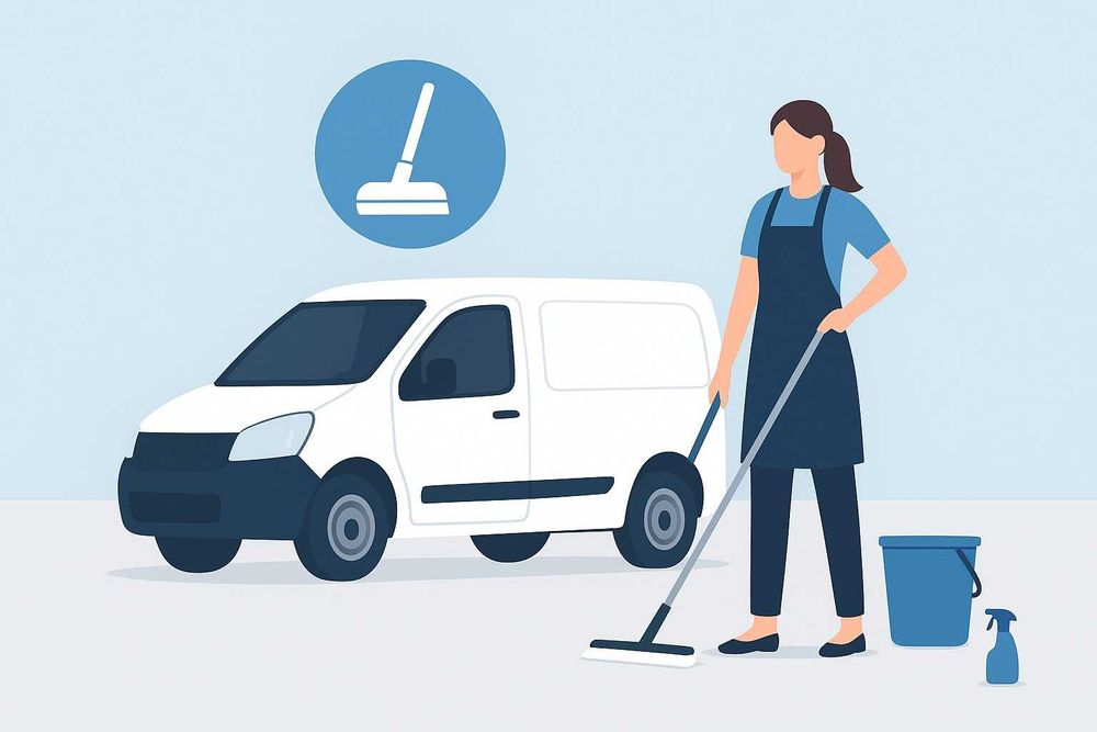 Mobilna firma sprzątająca oferuje swoje uslugi