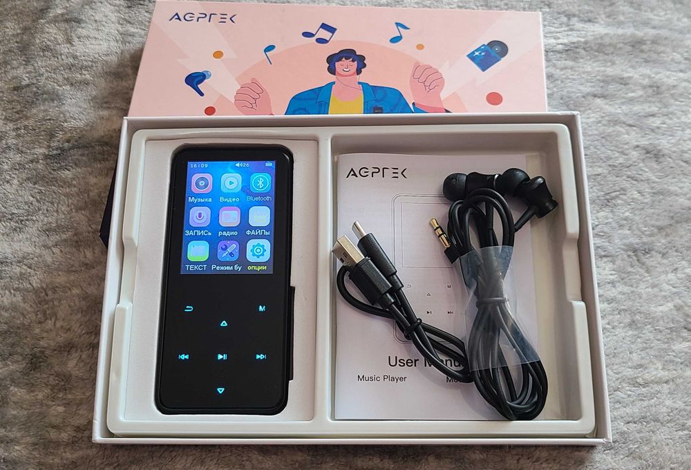 Mp3-плеєр Agptek 64gb з bluetooth 5.3, динаміком, fm-радіо. новий
