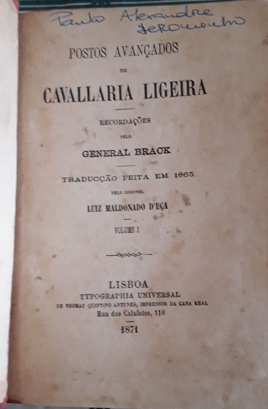 Postos Avançados de Cavallaria Ligeira (1871 vol I)