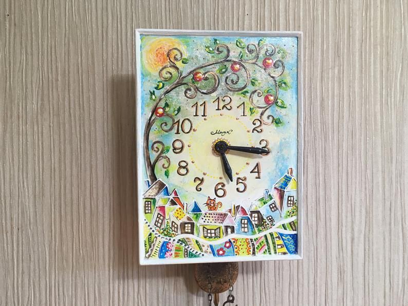 Часы ходики настенные механические "Дерево Жизни" Роспись Маяк