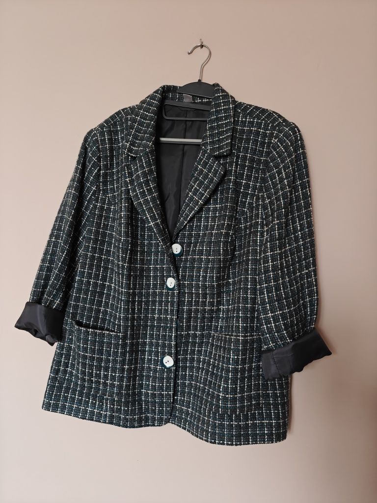 Marynarka żakiet pepitka kratka w kratę szary niebieski 46 48 3XL 4XL