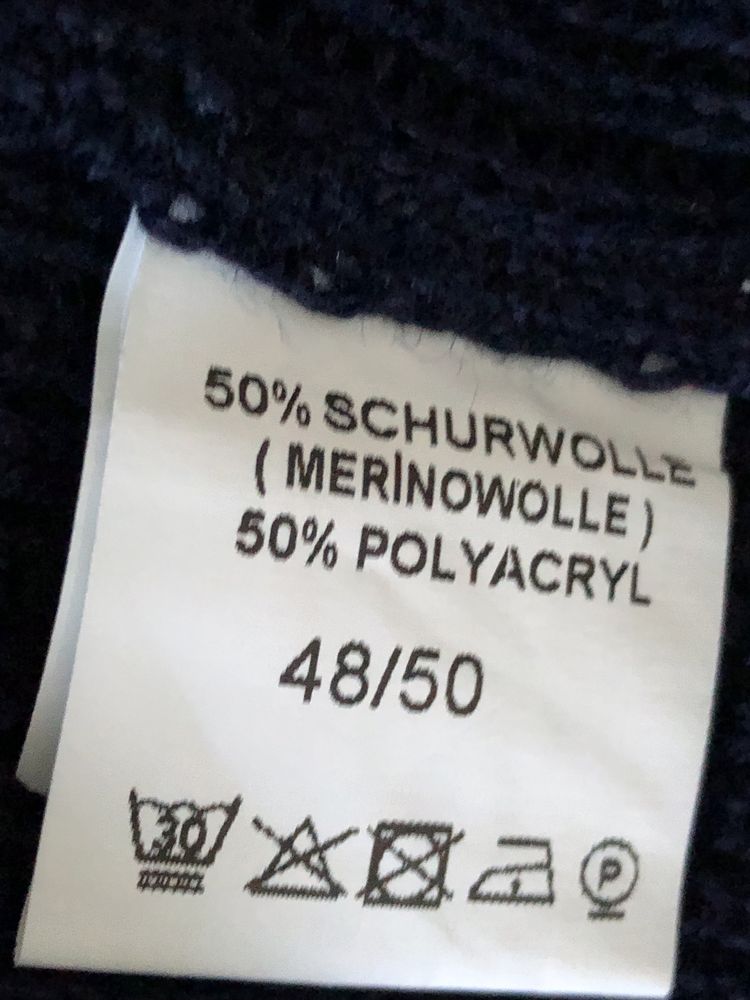 Granatowy gruby ciepły sweter 50% wełny 50|52