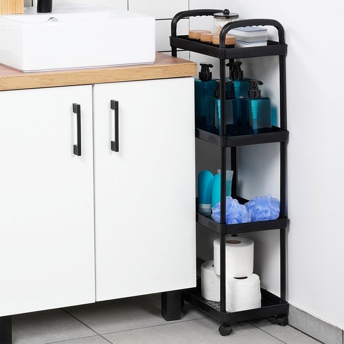Regał łazienkowy na kółkach czarny 4-poziomowy 30x21x86 cm