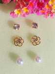Conjunto de 3 pares de brincos de metal