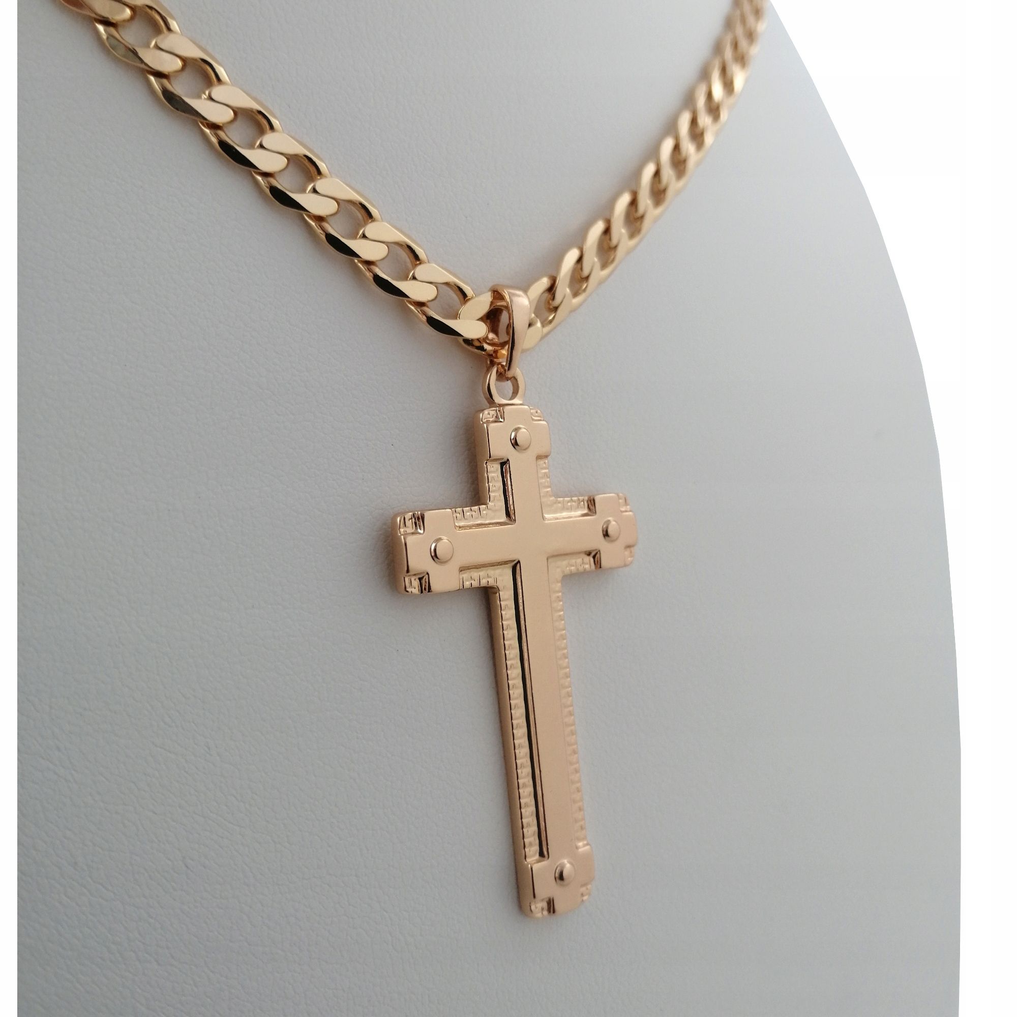 Złoty Łańcuszek Pancerka+krzyż 50cm 18k