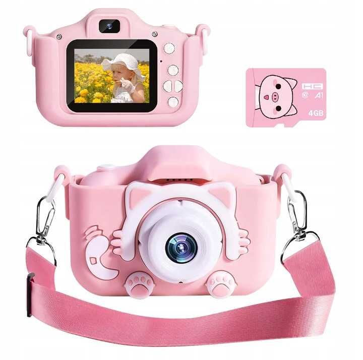 Aparat Cyfrowy Dla Dzieci Dziecka Fotograficzny Różowy Kotek Karta 4GB