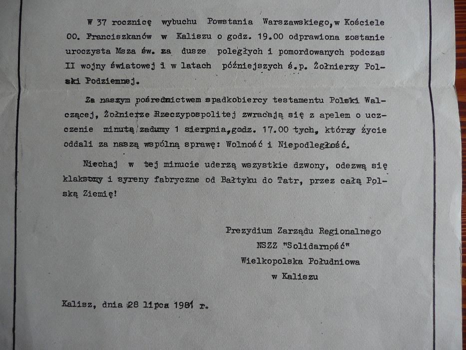 NSZZ Solidarność POLSKA WALCZĄCA - grafika, plakat - KALISZ