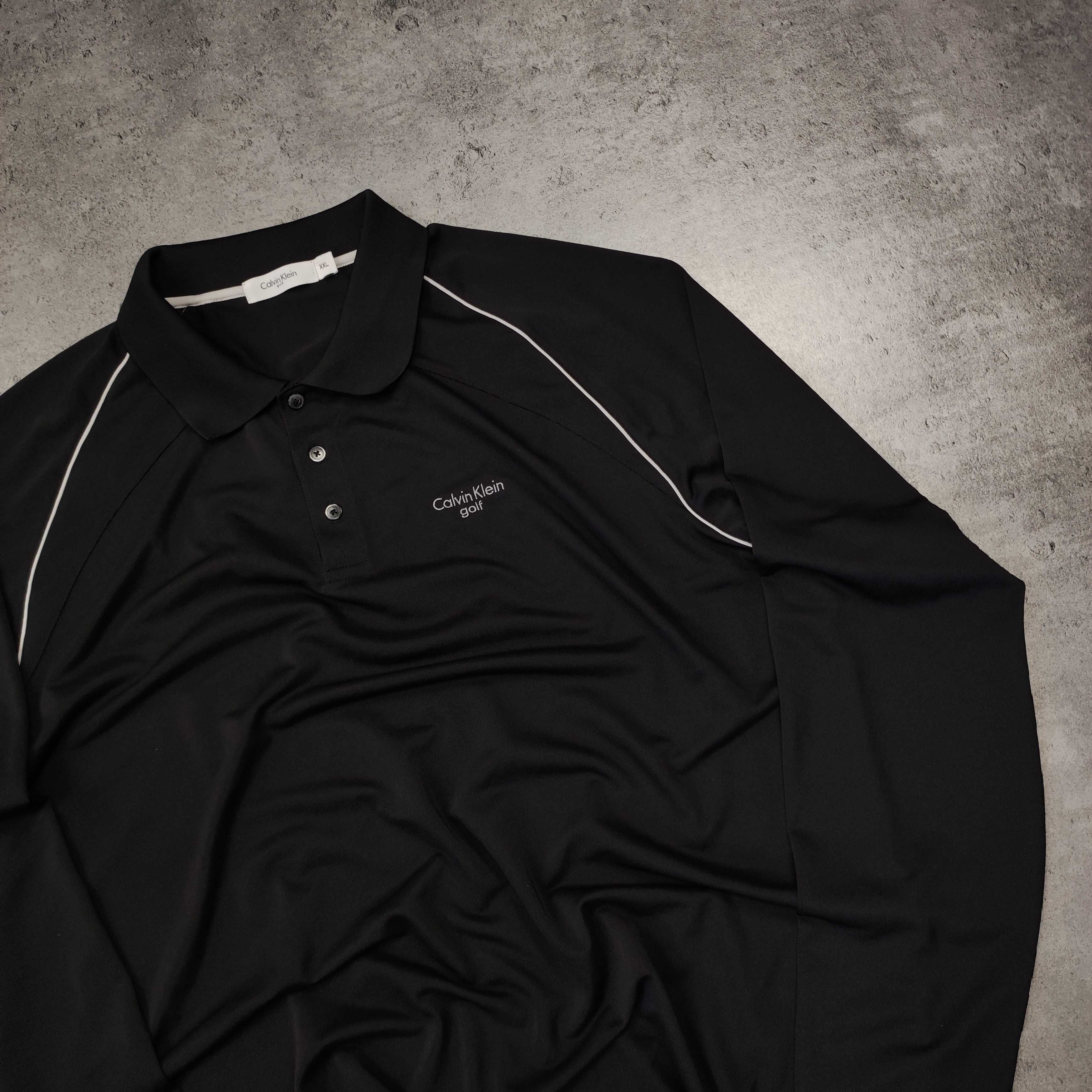MĘSKA Koszulka Elegancka Polo Długi Rękaw Calvin Klein Golf Lekka Logo