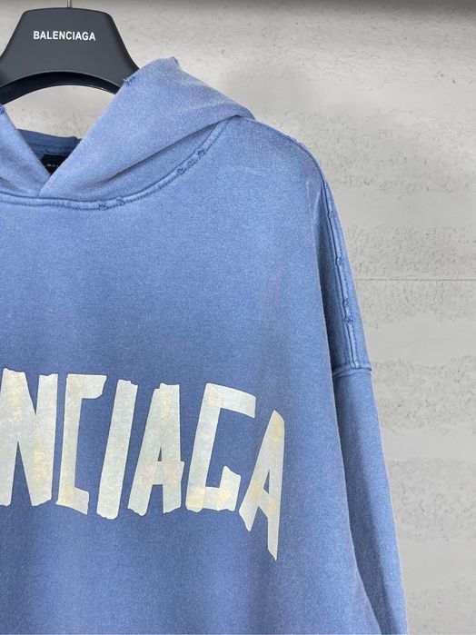 BALENCIAGA scotch худи мужское брендовое оригинал оверсайз голубое
