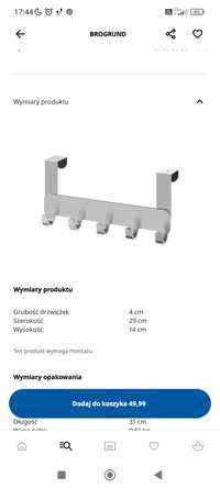 wieszak na ubrania montowany na drzwi IKEA BROGRUND