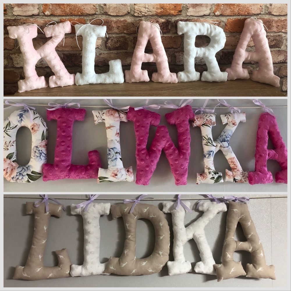 Imię dziecka dekoracja pokoju szyte literki handmade