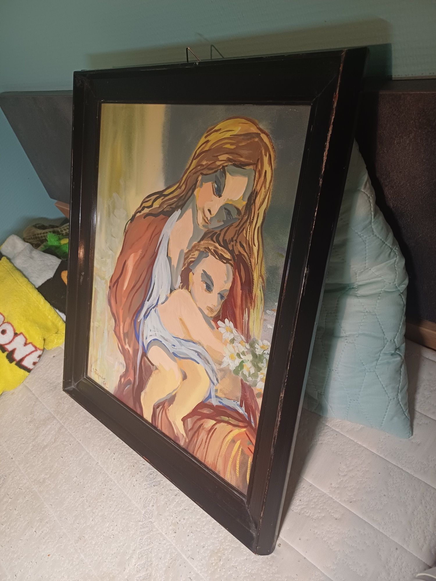 Piękny prawidziwie malowany obraz w drewnianej oprawie.