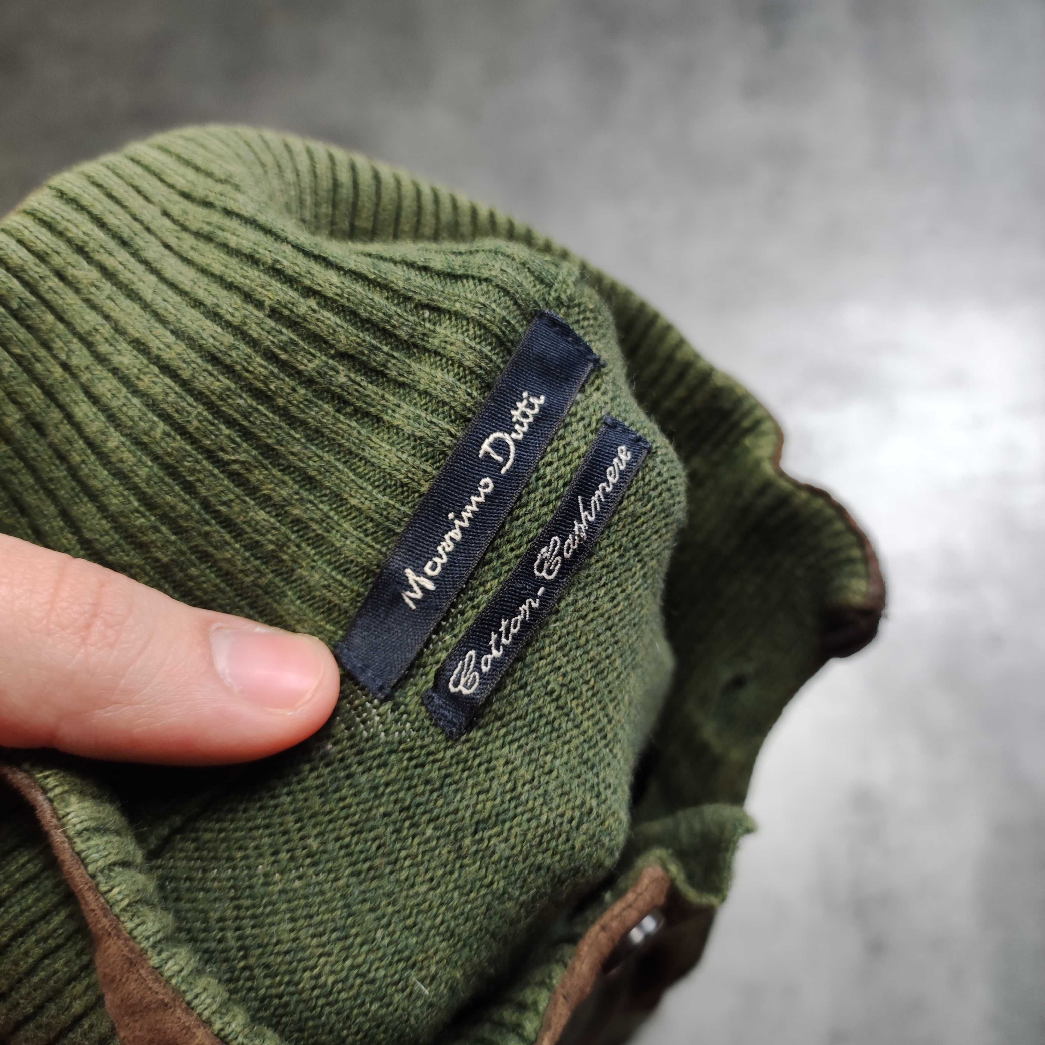 MĘSKI PREMIUM Sweter Stójka Bawełna Oliwkowy Massimo Dutti Kaszmir