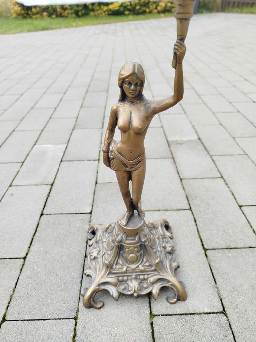 Figurki mosiądz świecznik patera kryształ