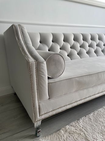 SOFA KANAPA GLAMOUR szara pikowana