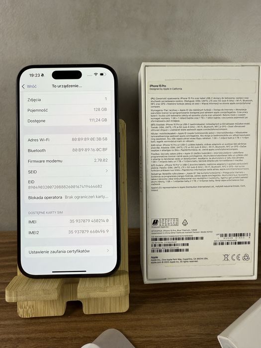 iPhone 15 Pro 128GB Tytan Błękitny | ideał | dowód zakupu | zestaw |