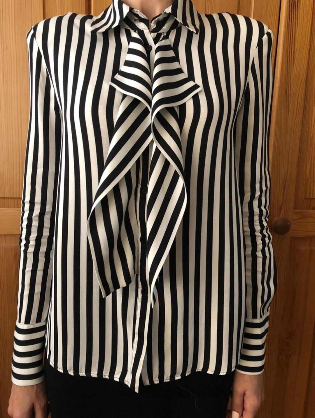 Zara Nowa elegancka Koszula biała w czarne paski rozm. 34 _ XS