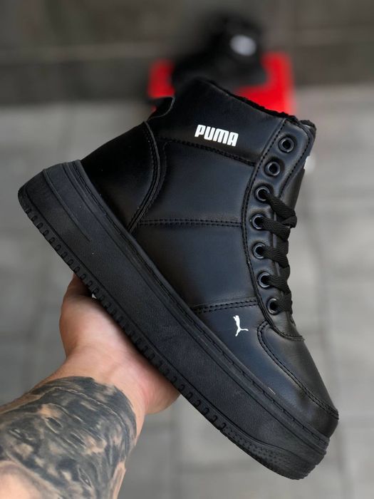 Кожаные черные зимние кроссовки Puma с мехом - стильно и тепло Пума