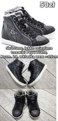 Skórzane czarne trzewiki buty Pepe Jeans, rozm. 24