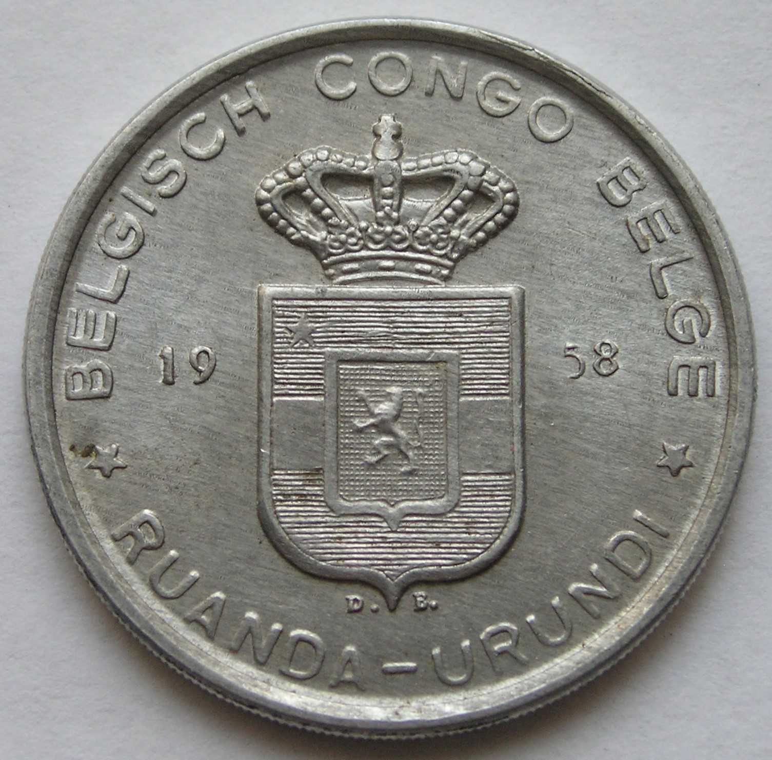 Kongo Belgijskie Ruanda Urundi 5 franków 1958 - stan menniczy