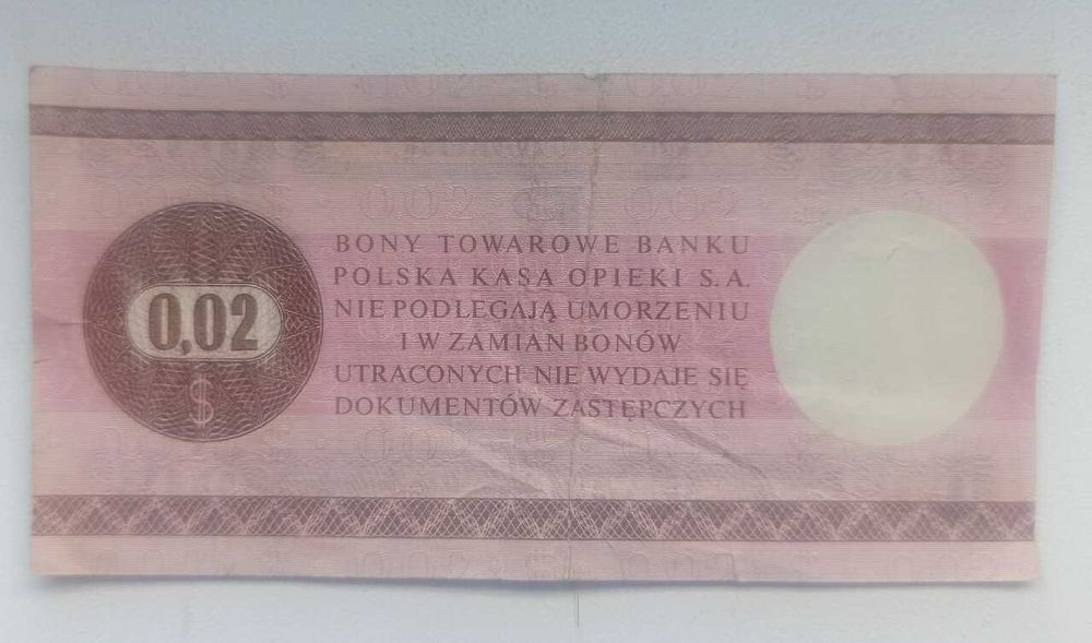 Bon towarowy Pekao 0.02 $, 2 centy, 1979 r.