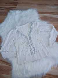 Sweter damski biały rozpinany z cekinami modny sweterek guziki 36 s