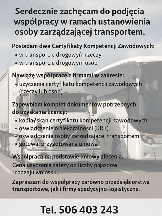 Certyfikaty kompetencji zawodowych na przewóz osób i rzeczy