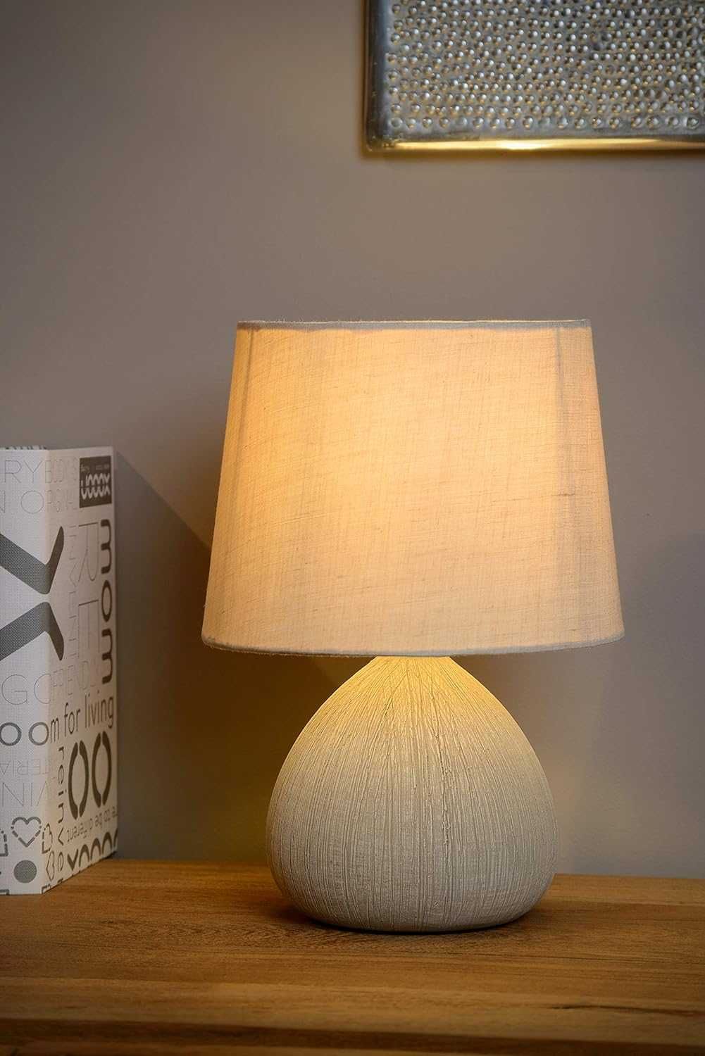 Lampa Stołowa CERAMICZNA Beżowa Funkcja Ściemniania 40W