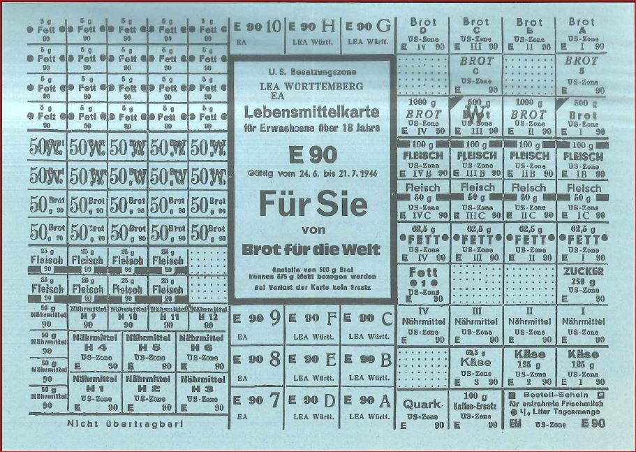 Kartki na żywność. Lebensmittelkarte E 90 - U.S. Besatzungszone 1946