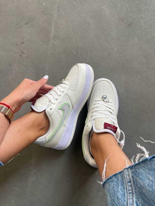 Кросівки Nike Air Force 1 Low Double Swoosh Beige/Green premium