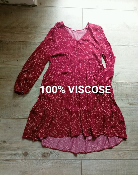 Czerwona sukienka z wiskozy w groszki oysho, rozmiar s/m