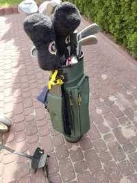 Kompletny zestaw kijów golfowych, z torbą golfową i wózkiem golfowym