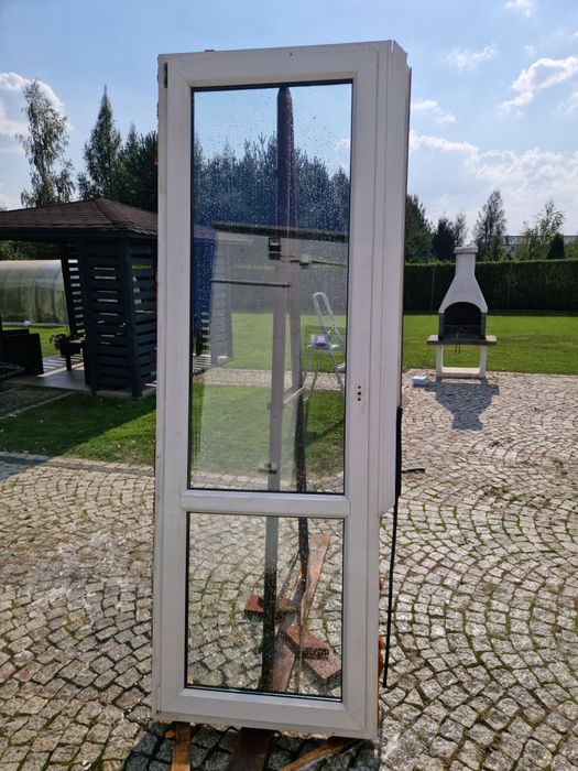 Drzwi 83x244 okno 84x244 balkonowe  pcv z demontażu bialy machoń