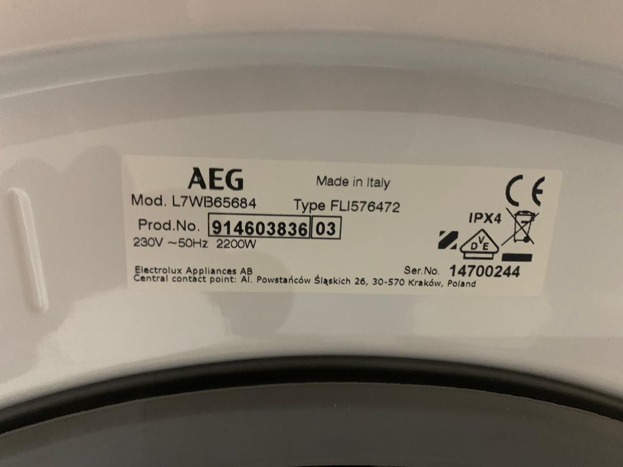 Пральна машинка AEG L7WB65684 з сушкою