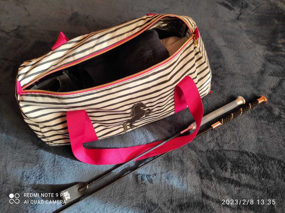 ZESTAW DO JAZDY KONNEJ bryczesy, sztylpy, sztyblety, kask, torba