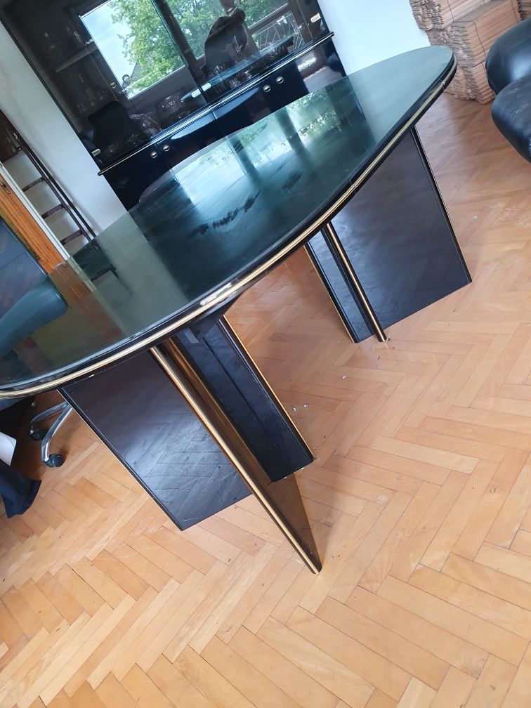 Zestaw mebli glamour  czarne lakierowane szklane komoda stół witryna z