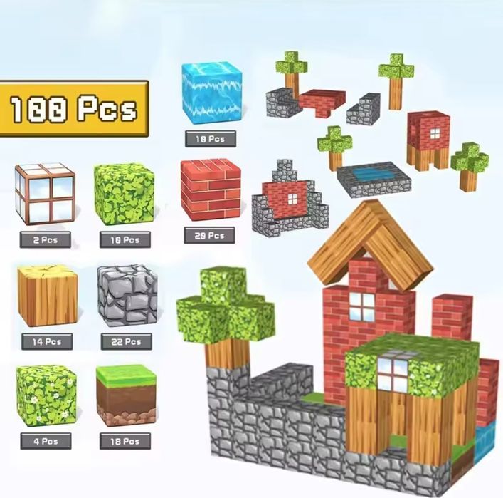 Мinecraft. Магнітний конструктор, кубики (75, 100, 108, 110, 144 шт.).