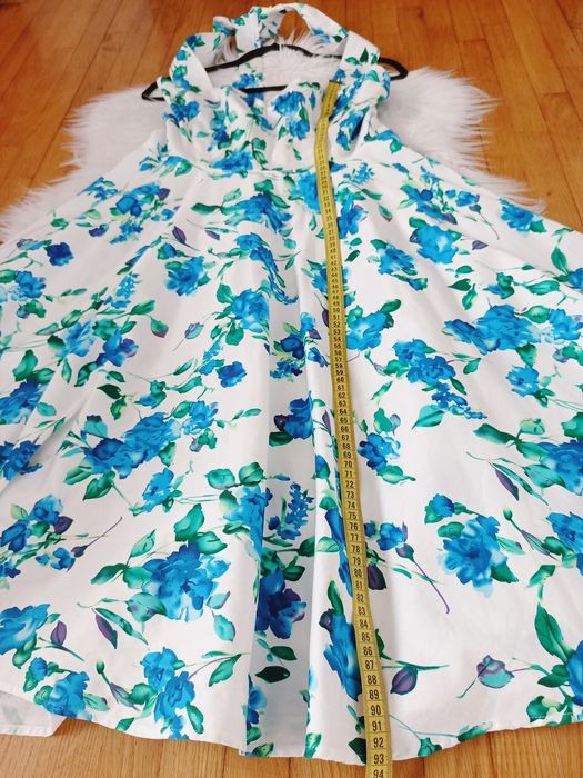 Sukienka, Grace Karin, XL/44, biała, niebieska, wiązana na szyi