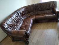 Skórzana brązowa sofa narożnik lite drewno vintage