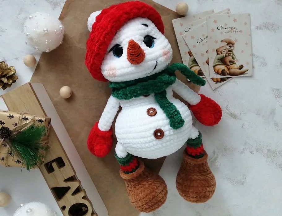 сніговик, іграшки в'язані,ручна робота м'які