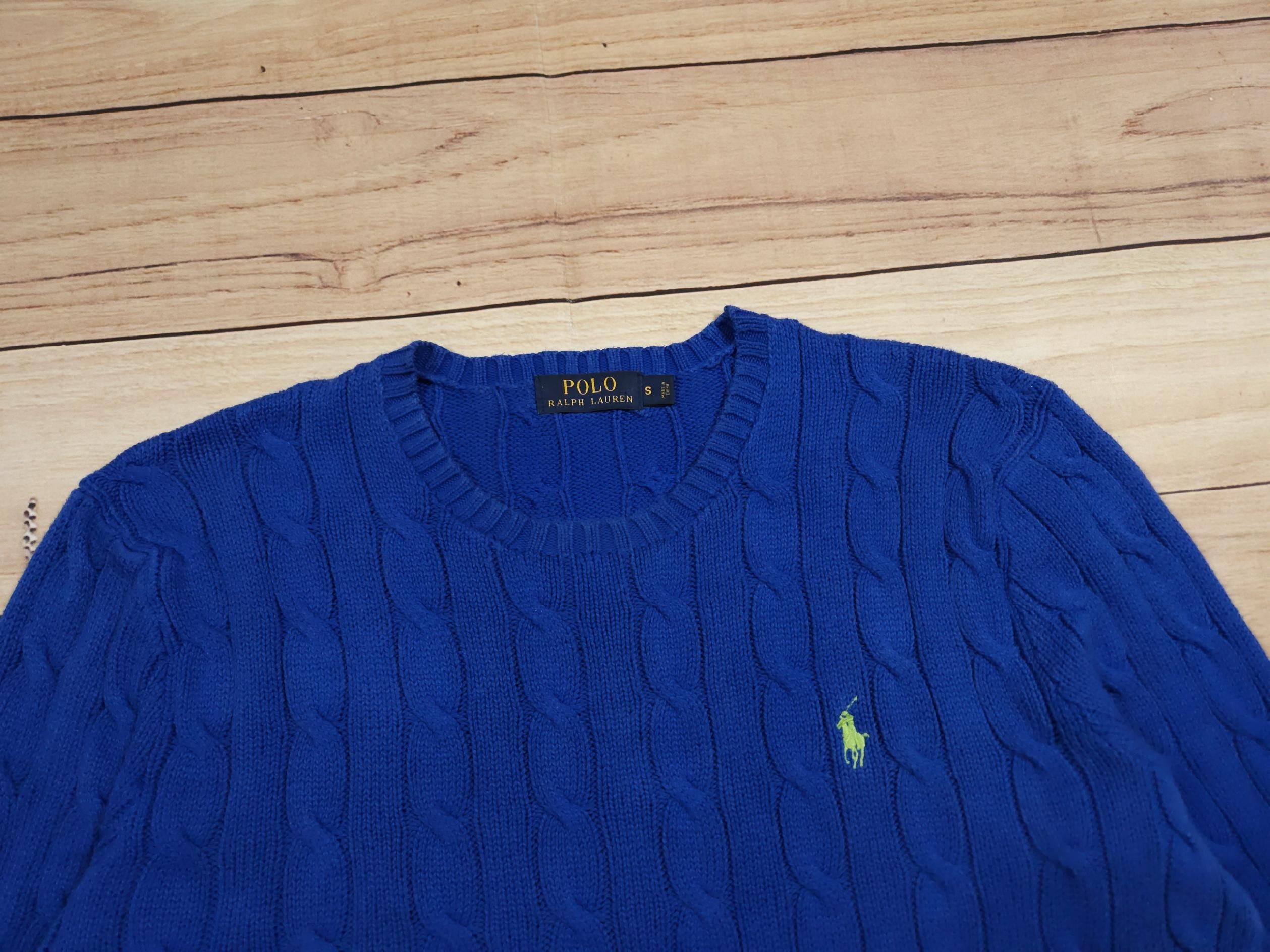 POLO RALPH LAUREN Sweter Warkocz Niebieski Logowany r. S